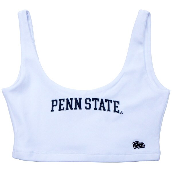 women's white scoop neck crop top with screened Penn State